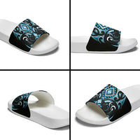 Blue Ngaru Taniko With Aotearoa Maori Tattoo Slide Sandals LT14 - Polynesian Pride