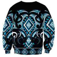 Blue Ngaru Taniko With Aotearoa Maori Tattoo Sweatshirt LT14 - Polynesian Pride