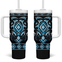 Blue Ngaru Taniko With Aotearoa Maori Tattoo Tumbler With Handle LT14 One Size: 40 oz Blue - Polynesian Pride