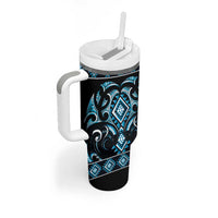 Blue Ngaru Taniko With Aotearoa Maori Tattoo Tumbler With Handle LT14 - Polynesian Pride