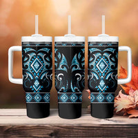 Blue Ngaru Taniko With Aotearoa Maori Tattoo Tumbler With Handle LT14 - Polynesian Pride