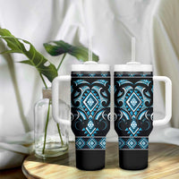 Blue Ngaru Taniko With Aotearoa Maori Tattoo Tumbler With Handle LT14 - Polynesian Pride