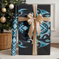 Blue Ngaru Taniko With Aotearoa Maori Tattoo Wrapping Paper - Polynesian Pride
