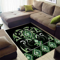 Green Ngaru Taniko With Aotearoa Maori Tattoo Area Rug