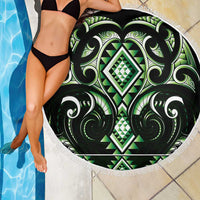 Green Ngaru Taniko With Aotearoa Maori Tattoo Beach Blanket LT14 - Polynesian Pride