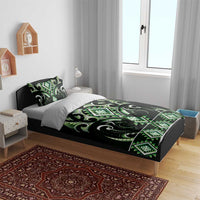 Green Ngaru Taniko With Aotearoa Maori Tattoo Bedding Set