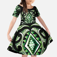 Green Ngaru Taniko With Aotearoa Maori Tattoo Family Matching Long Sleeve Bodycon Dress and Hawaiian Shirt