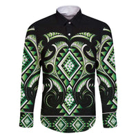 Green Ngaru Taniko With Aotearoa Maori Tattoo Family Matching Long Sleeve Bodycon Dress and Hawaiian Shirt