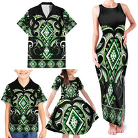Green Ngaru Taniko With Aotearoa Maori Tattoo Family Matching Tank Maxi Dress and Hawaiian Shirt