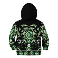 Green Ngaru Taniko With Aotearoa Maori Tattoo Kid Hoodie