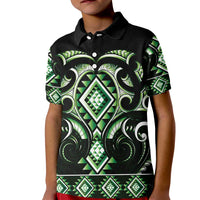 Green Ngaru Taniko With Aotearoa Maori Tattoo Kid Polo Shirt