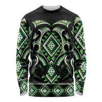 Green Ngaru Taniko With Aotearoa Maori Tattoo Long Sleeve Shirt LT14 Unisex Green - Polynesian Pride