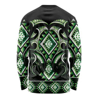 Green Ngaru Taniko With Aotearoa Maori Tattoo Long Sleeve Shirt LT14 - Polynesian Pride