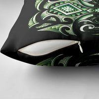 Green Ngaru Taniko With Aotearoa Maori Tattoo Pillow Cover - Polynesian Pride