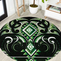 Green Ngaru Taniko With Aotearoa Maori Tattoo Round Carpet