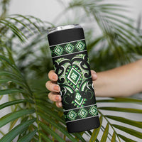 Green Ngaru Taniko With Aotearoa Maori Tattoo Skinny Tumbler