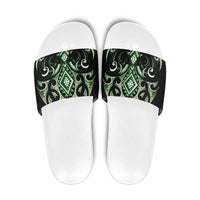 Green Ngaru Taniko With Aotearoa Maori Tattoo Slide Sandals LT14 Green - Polynesian Pride