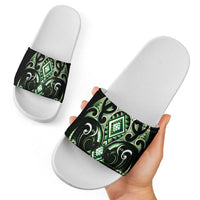 Green Ngaru Taniko With Aotearoa Maori Tattoo Slide Sandals LT14 - Polynesian Pride