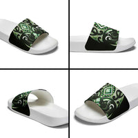 Green Ngaru Taniko With Aotearoa Maori Tattoo Slide Sandals LT14 - Polynesian Pride