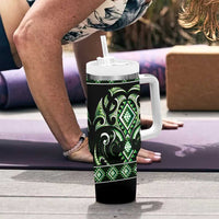 Green Ngaru Taniko With Aotearoa Maori Tattoo Tumbler With Handle LT14 - Polynesian Pride