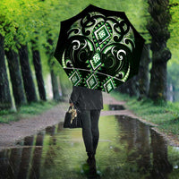 Green Ngaru Taniko With Aotearoa Maori Tattoo Umbrella - Polynesian Pride