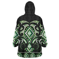 Green Ngaru Taniko With Aotearoa Maori Tattoo Wearable Blanket Hoodie LT14 - Polynesian Pride