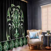 Green Ngaru Taniko With Aotearoa Maori Tattoo Window Curtain LT14 - Polynesian Pride