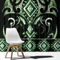 Green Ngaru Taniko With Aotearoa Maori Tattoo Window Curtain LT14 - Polynesian Pride