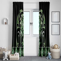 Green Ngaru Taniko With Aotearoa Maori Tattoo Window Curtain LT14 - Polynesian Pride