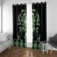 Green Ngaru Taniko With Aotearoa Maori Tattoo Window Curtain LT14 With Grommets Green - Polynesian Pride