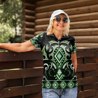Green Ngaru Taniko With Aotearoa Maori Tattoo Women Polo Shirt