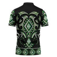 Green Ngaru Taniko With Aotearoa Maori Tattoo Zipper Polo Shirt - Polynesian Pride