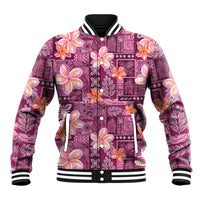 Pink Hawaii Plumeria With Tropical Flowers Motifs Baseball Jacket LT14 Unisex Pink - Polynesian Pride