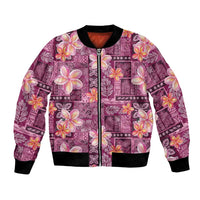 Pink Hawaii Plumeria With Tropical Flowers Motifs Bomber Jacket
