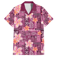 Pink Hawaii Plumeria With Tropical Flowers Motifs Family Matching Off The Shoulder Long Sleeve Dress and Hawaiian Shirt