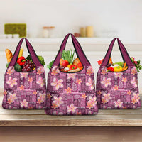 Pink Hawaii Plumeria With Tropical Flowers Motifs Grocery Bag LT14 3-pack One Size Pink - Polynesian Pride