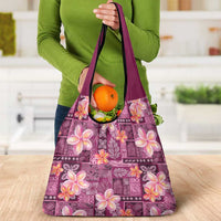 Pink Hawaii Plumeria With Tropical Flowers Motifs Grocery Bag LT14 - Polynesian Pride