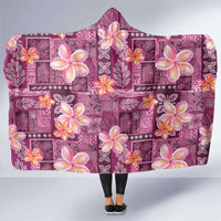 Pink Hawaii Plumeria With Tropical Flowers Motifs Hooded Blanket LT14 One Size Pink - Polynesian Pride