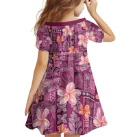 Pink Hawaii Plumeria With Tropical Flowers Motifs Kid Short Sleeve Dress LT14 - Polynesian Pride