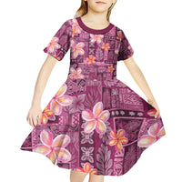 Pink Hawaii Plumeria With Tropical Flowers Motifs Kid Short Sleeve Dress LT14 - Polynesian Pride