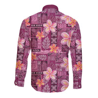 Pink Hawaii Plumeria With Tropical Flowers Motifs Long Sleeve Button Shirt LT14 - Polynesian Pride
