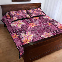 Pink Hawaii Plumeria With Tropical Flowers Motifs Quilt Bed Set