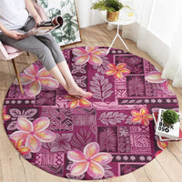 Pink Hawaii Plumeria With Tropical Flowers Motifs Round Carpet LT14 - Polynesian Pride