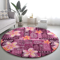 Pink Hawaii Plumeria With Tropical Flowers Motifs Round Carpet LT14 - Polynesian Pride