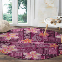 Pink Hawaii Plumeria With Tropical Flowers Motifs Round Carpet LT14 - Polynesian Pride
