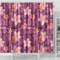 Pink Hawaii Plumeria With Tropical Flowers Motifs Shower Curtain