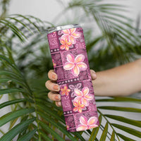 Pink Hawaii Plumeria With Tropical Flowers Motifs Skinny Tumbler