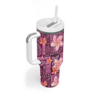 Pink Hawaii Plumeria With Tropical Flowers Motifs Tumbler With Handle