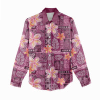 Pink Hawaii Plumeria With Tropical Flowers Motifs Women Casual Shirt
