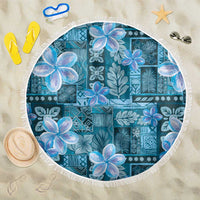 Cyan Hawaii Plumeria With Tropical Flowers Motifs Beach Blanket LT14 One Size 150cm Cyan - Polynesian Pride
